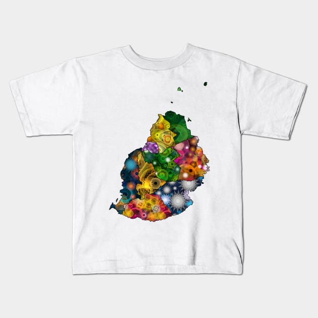 Spirograph Patterned Mauritius Map Kids T-Shirt by RachelEDesigns